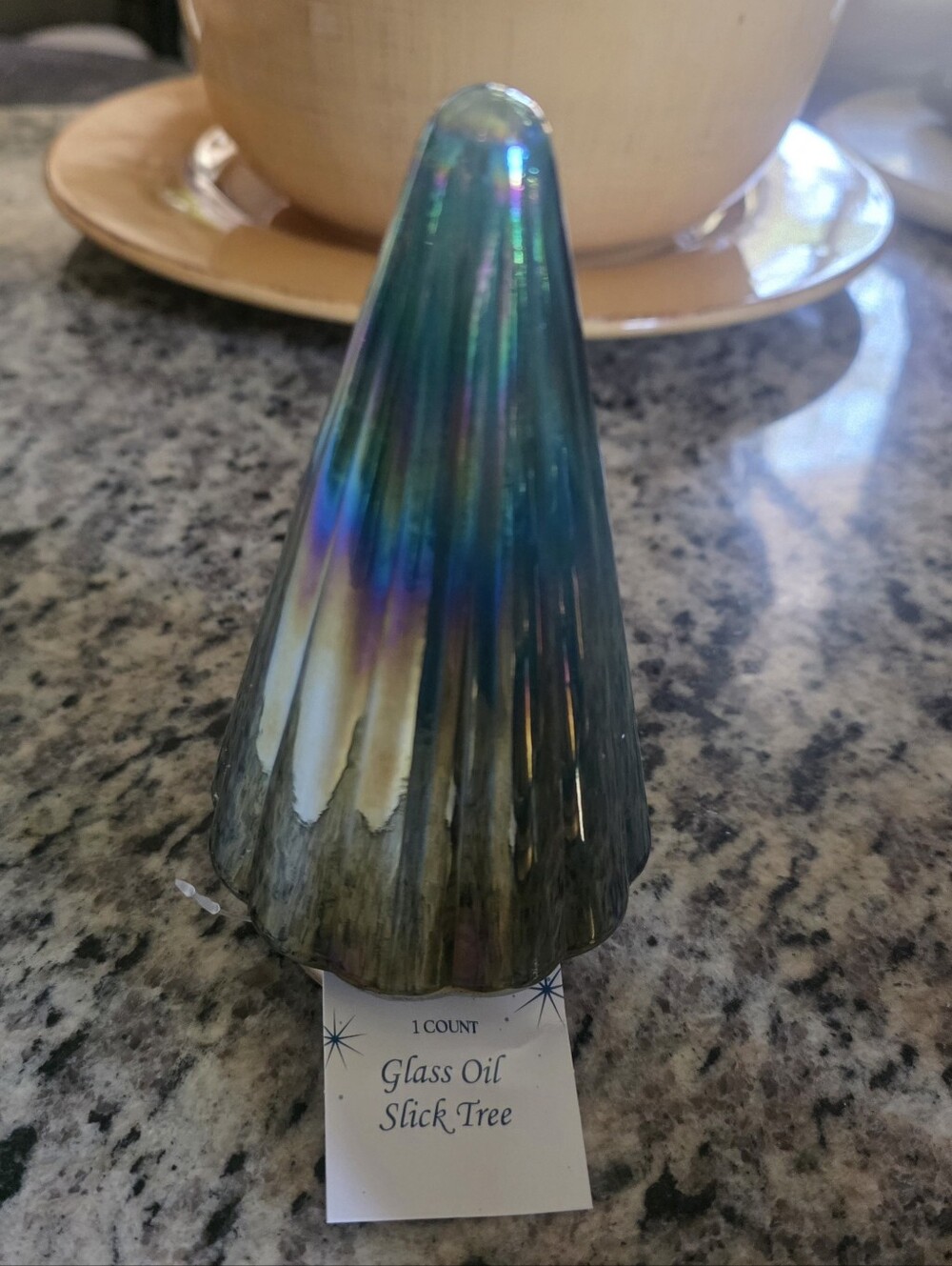 Set of 3 Iridescent Glass Oil Slick Christmas Trees Tabletop Decor NWT - Picture 7 of 11